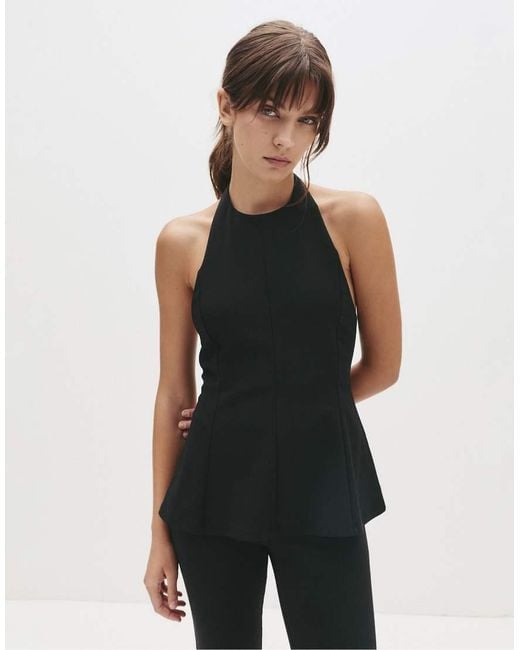 Pull&Bear Black Halter Top With Peplum Detail
