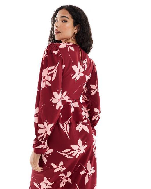 Wednesday's Girl Red Floral Print V-Neck Blouse