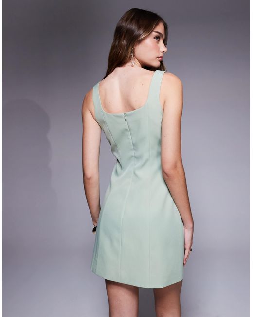 Kaiia Blue Exclusive Tailored Square Neck Structured Mini Dress