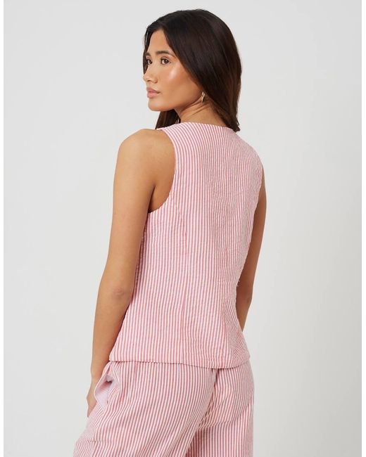 Brave Soul Pink Woven Stripe Tie Front Waistcoat