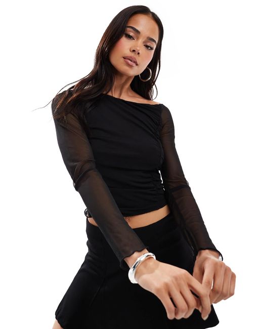 Bershka Black – asymmetrisches oberteil aus netzstoff