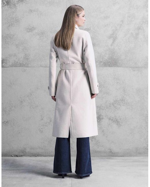 Forever New Gray Belted Formal Coat With Tassel Scarf