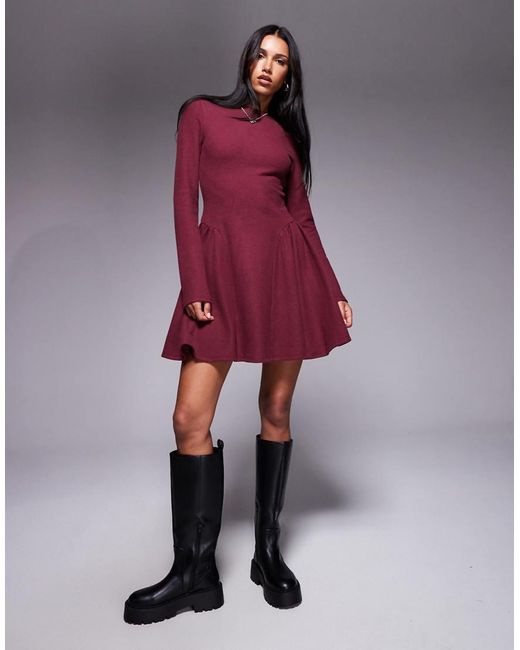 ASOS Purple Supersoft Long Sleeve Godet Mini Dress
