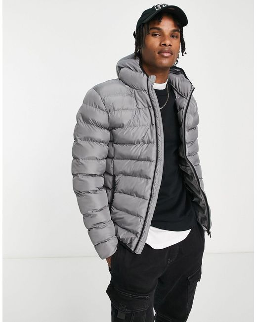 French Connection Gray Puffer Jacket With Hood for men