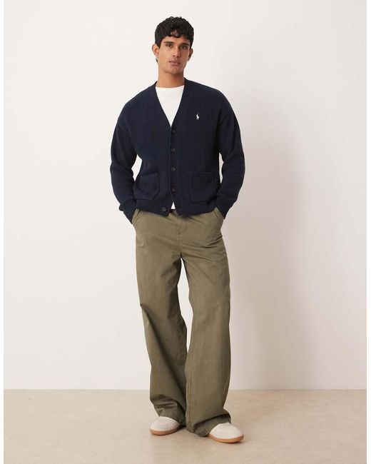 Polo Ralph Lauren Blue Icon Logo Cotton Relaxed Fit Cardigan for men