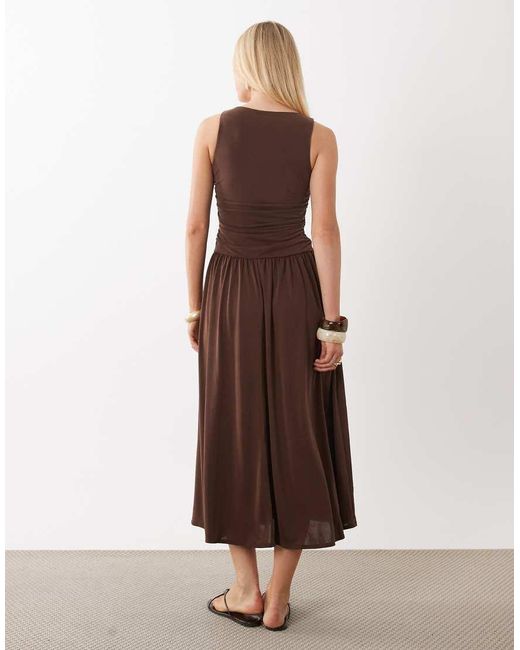 Nobody's Child Natural Natalie Modal Blend Square Neck Ruched Detail Midi Dress