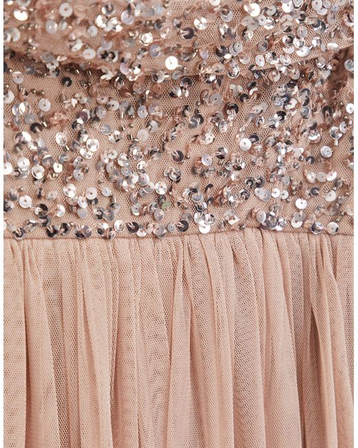 Maya bridesmaid bardot maxi tulle dress with tonal delicate cheap sequins in taupe blush