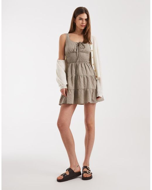 Daisy Street Natural Tiered Mini Dress With Shirring
