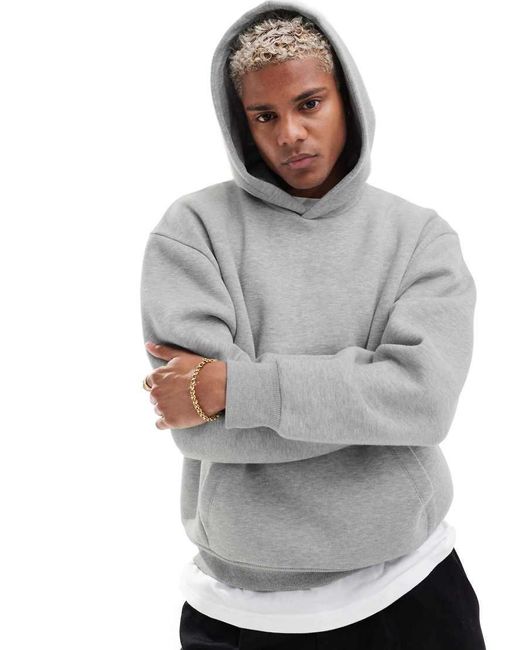 Sudadera Gris Jaspeado Básica De Corte Cuadrado Con Capucha De ASOS de hombre de color Gray