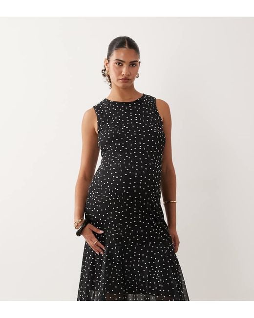 Mama.licious Black Mamalicious Maternity Sleeveless Mesh Midi Dress