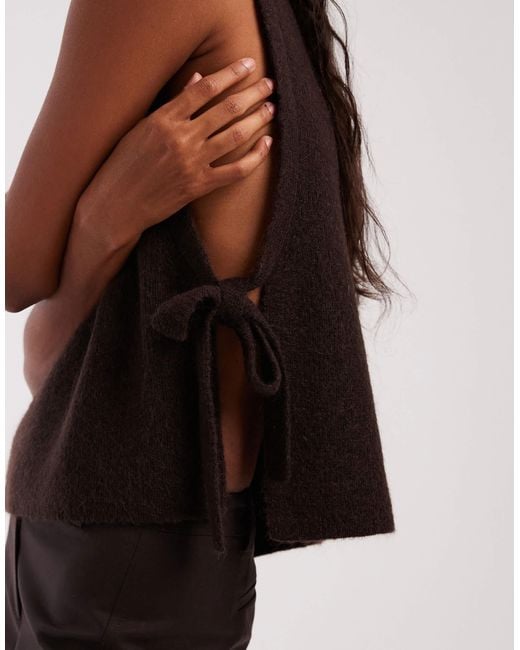 & Other Stories Black Wool And Mohair Blend Mock Neck Knitted Vest With Side Tie Detail