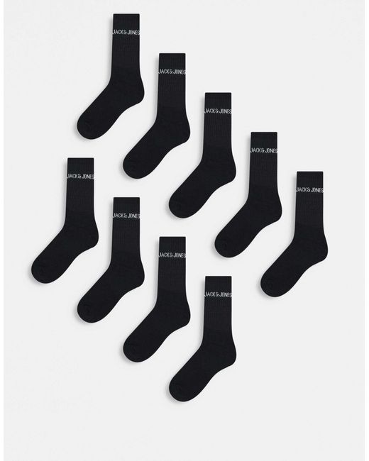 Jack & Jones Black 9 Pack Ribbed Logo Socks for men