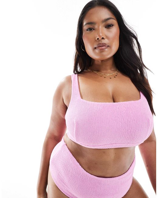 ASOS Pink Asos design curve – charlene – strukturiertes cropped bikinioberteil