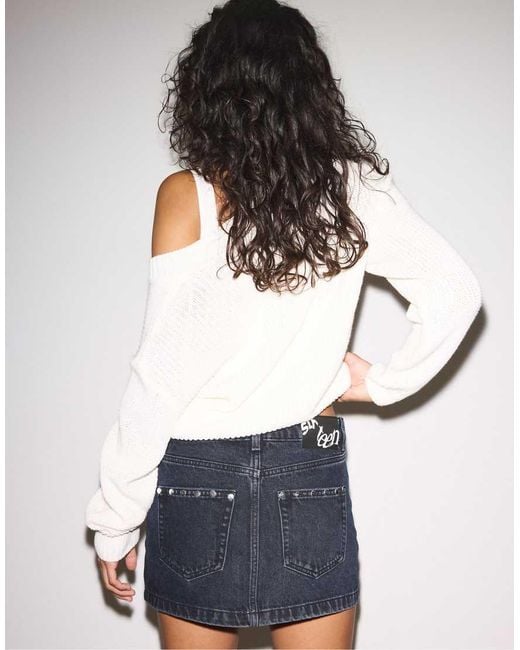 Stradivarius Blue Studded Denim Skirt