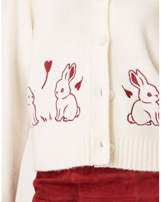 Neon Rose Red Bunny Detailed Cardigan