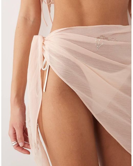 Miss Selfridge Natural Beach Premium Embellished Tie Side Sarong