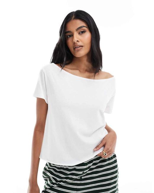 Hollister White Short Sleeve Off Shoulder Relaxed T-shirt