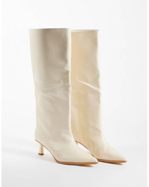 Public Desire White Lola Kitten Heel Knee Boots
