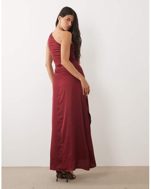 TFNC London Red Bridesmaid Satin One Shoulder Wrap Skirt Maxi Dress