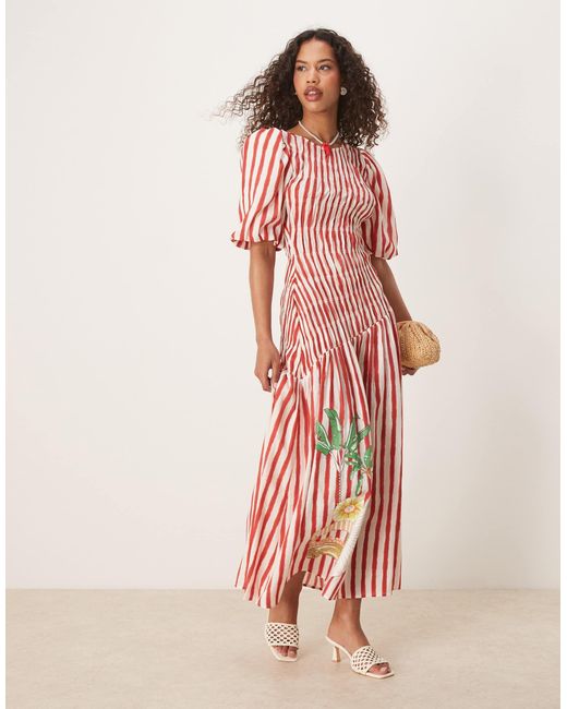Never Fully Dressed Pink – gestreiftes midaxi-kleid aus baumwolle mit seepferdchen-print