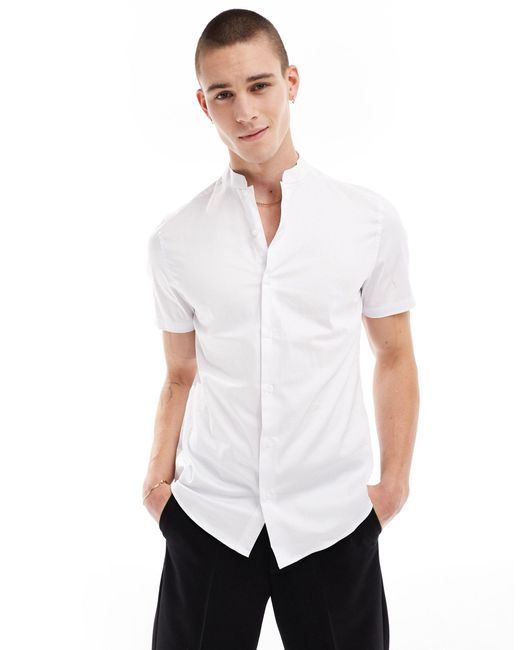 ASOS White Slim Sateen Shirt With Mandarin Collar for men
