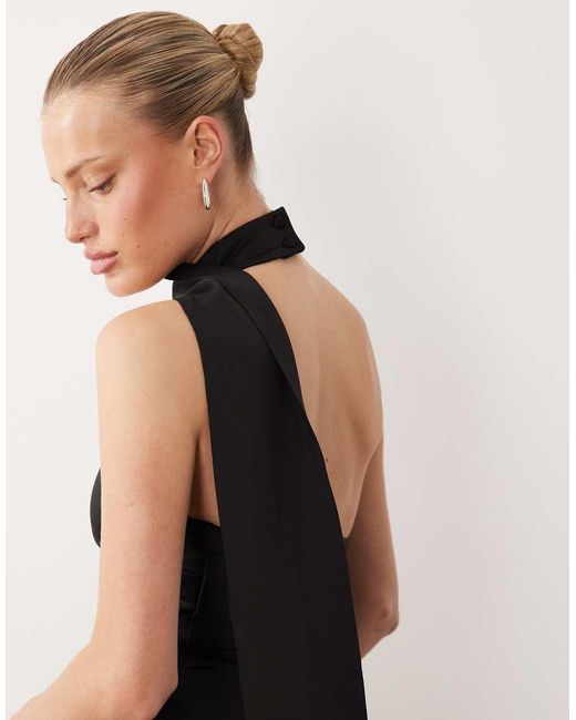 ASOS Black Premium Pearl Embellished Maxi Dress With Scarf Detail