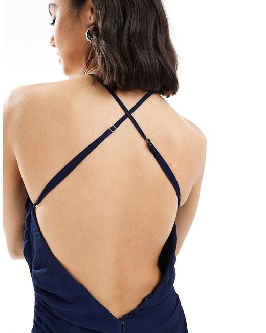TFNC London Blue Bridesmaid Cross Front Maxi Dress With Cowl Back
