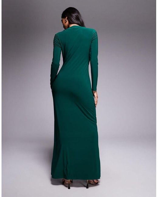 DASKA Green Exclusive High Neck Maxi Dress