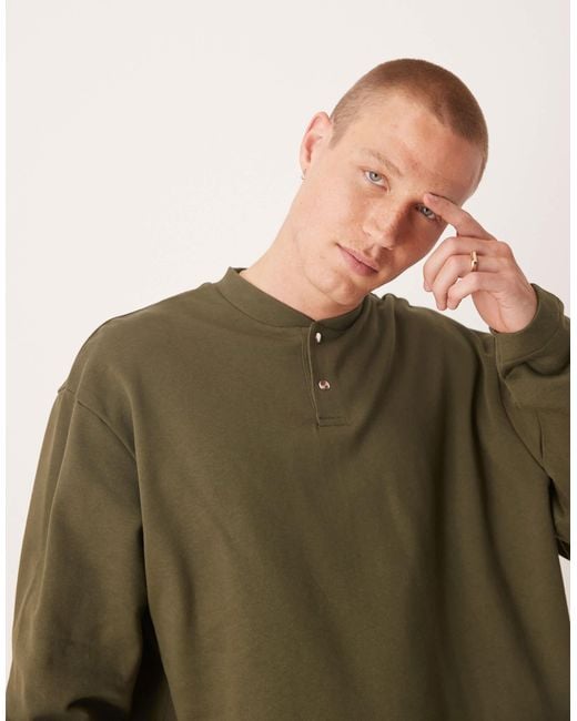 ASOS Green Oversized Sweatshirt With Button-up Collar for men