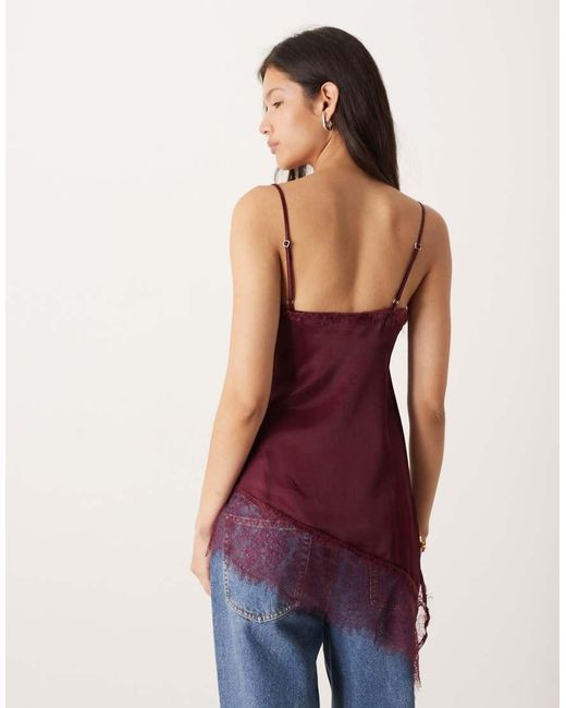 ASOS Purple Satin Lace Trim Asym Hem Cami Top