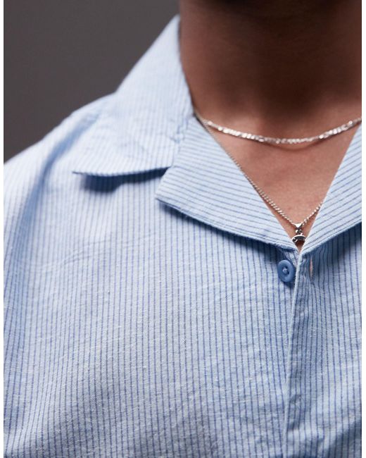 Topman – kurzärmliges, gestreiftes hemd mit kastigem schnitt in Blue für Herren