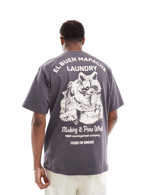 Pull&Bear Gray Raccoon Backprinted T-shirt for men