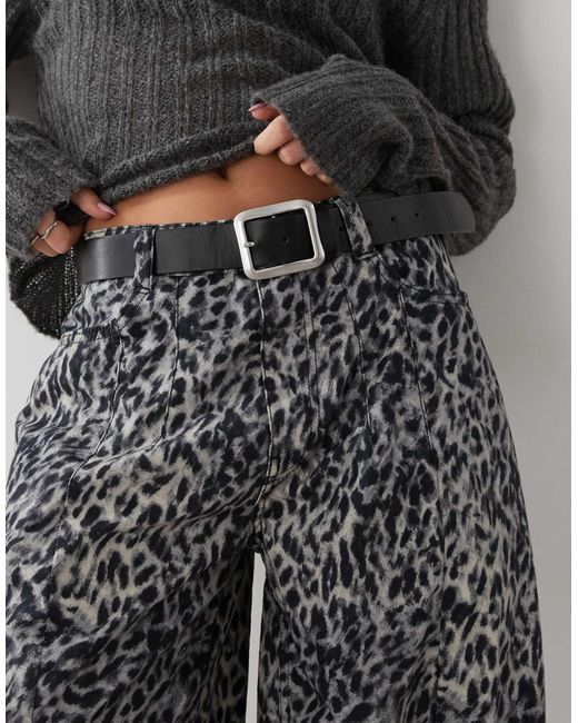 Reclaimed (vintage) Gray Snow Leopard Print Barrel Leg Trouser