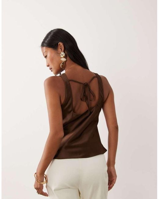 New Look Brown Satin Cowl Neck Top