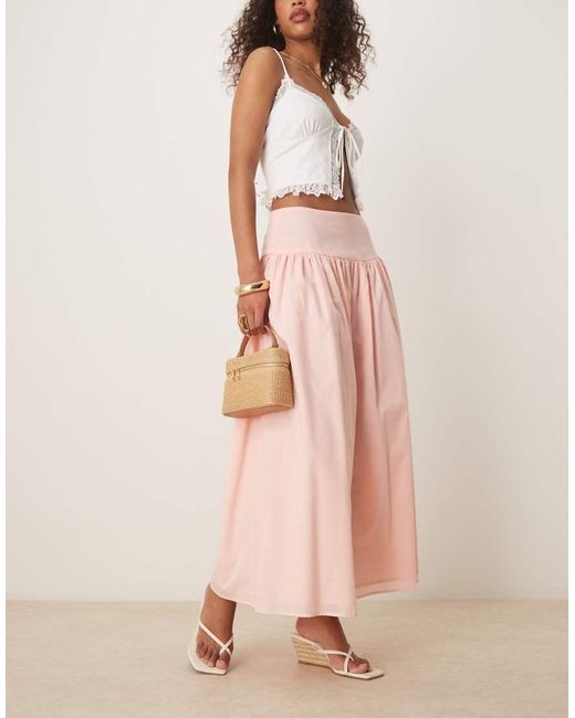 ASOS Midirok Met Volume En Verlaagde Taille in het Pink