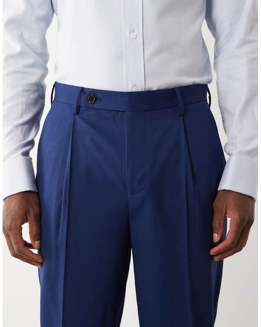ASOS Blue 100% Summer Wool Tapered Suit Trousers for men