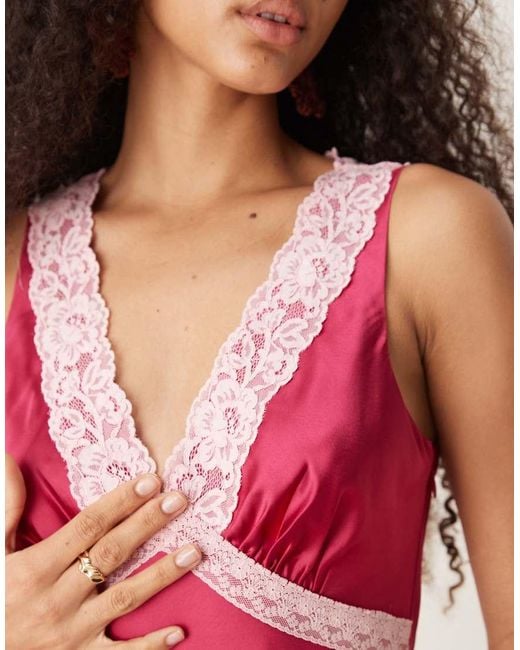 ASOS Red Satin Flippy Mini Dress With Lace Detail
