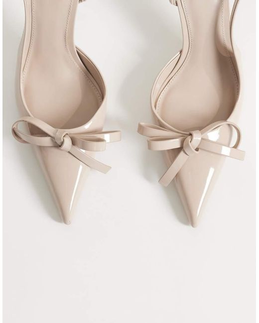 Mango Natural Pointed Heeled Slingbacks With Bow Detail