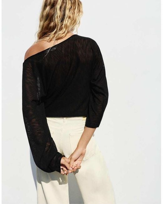 Pull&Bear Black Asymmetric Fine Knit Jumper