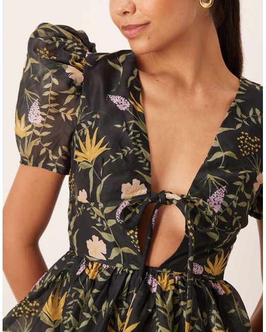 True Decadence Natural Plunge Neck Tiered Midi Dress