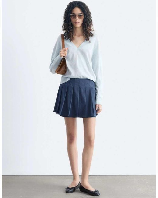& Other Stories White Pure Merino Wool Deep V-neck Argyle Jumper