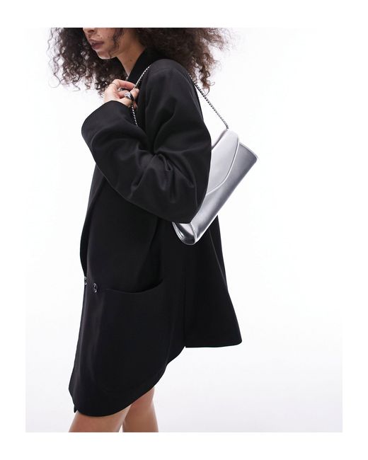 TOPSHOP Black Sadie Structured Flap Shoulder Bag