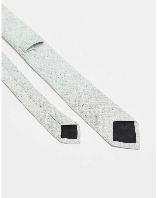 ASOS White Linen Textured Tie With Pocket Square for men
