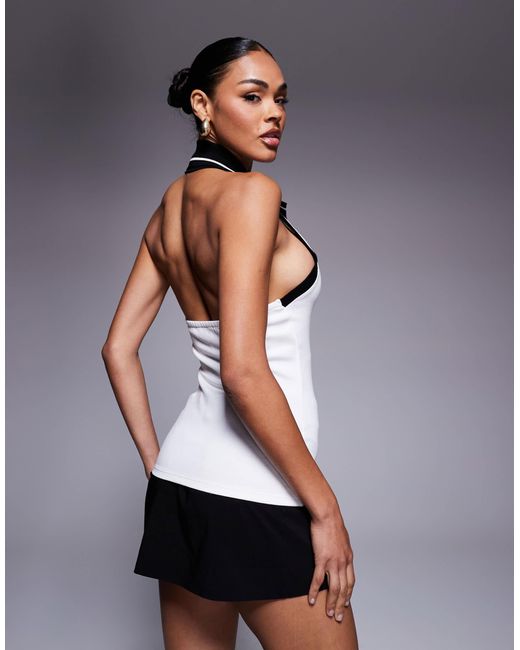 River Island Blue Contrast Collared Halter Neck Top