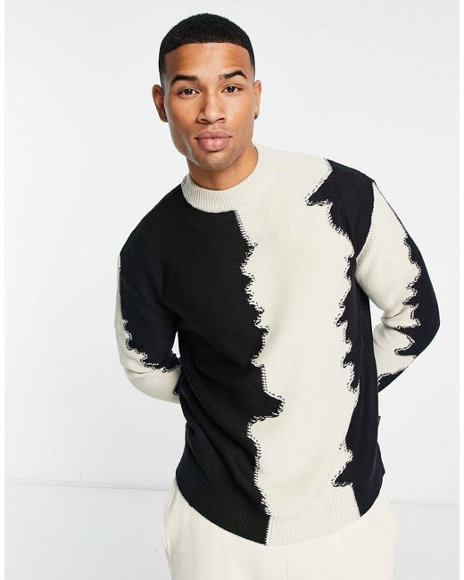 Only & Sons Black Abstract Pattern Knitted Jumper for men