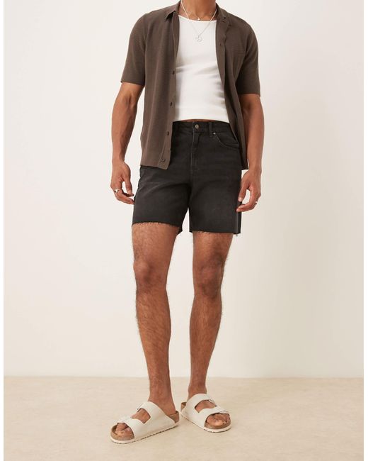 ASOS Natural Mid Length Slim Denim Shorts for men