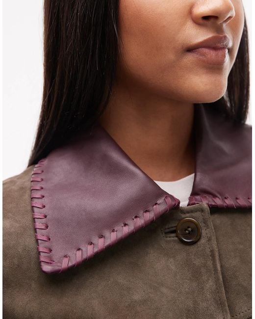Veste coupe carrée en daim avec col contrastant - kaki Urbancode en coloris Brown