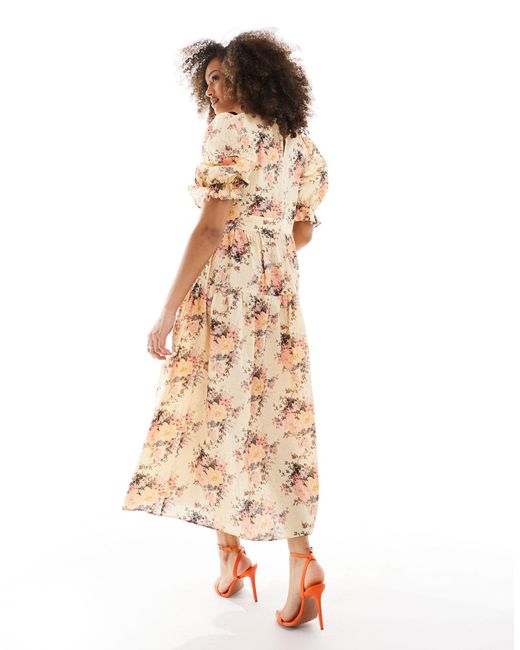 & Other Stories Natural Puff Sleeve Midi Dress