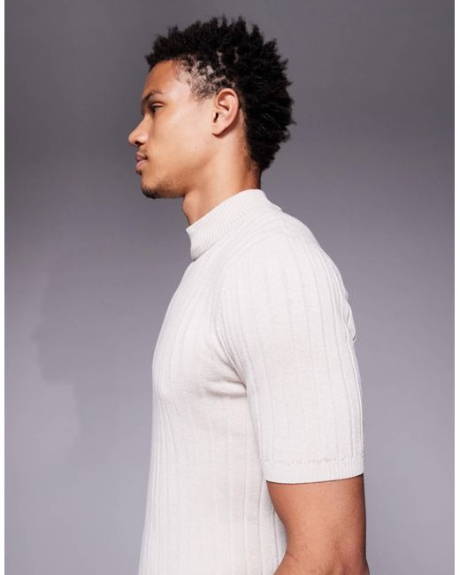 ASOS White Muscle Fit Knitted Rib Turtle Neck T-shirt for men