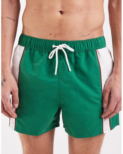 ASOS Green Short Length Swim Shorts With Sporty Paneling for men
